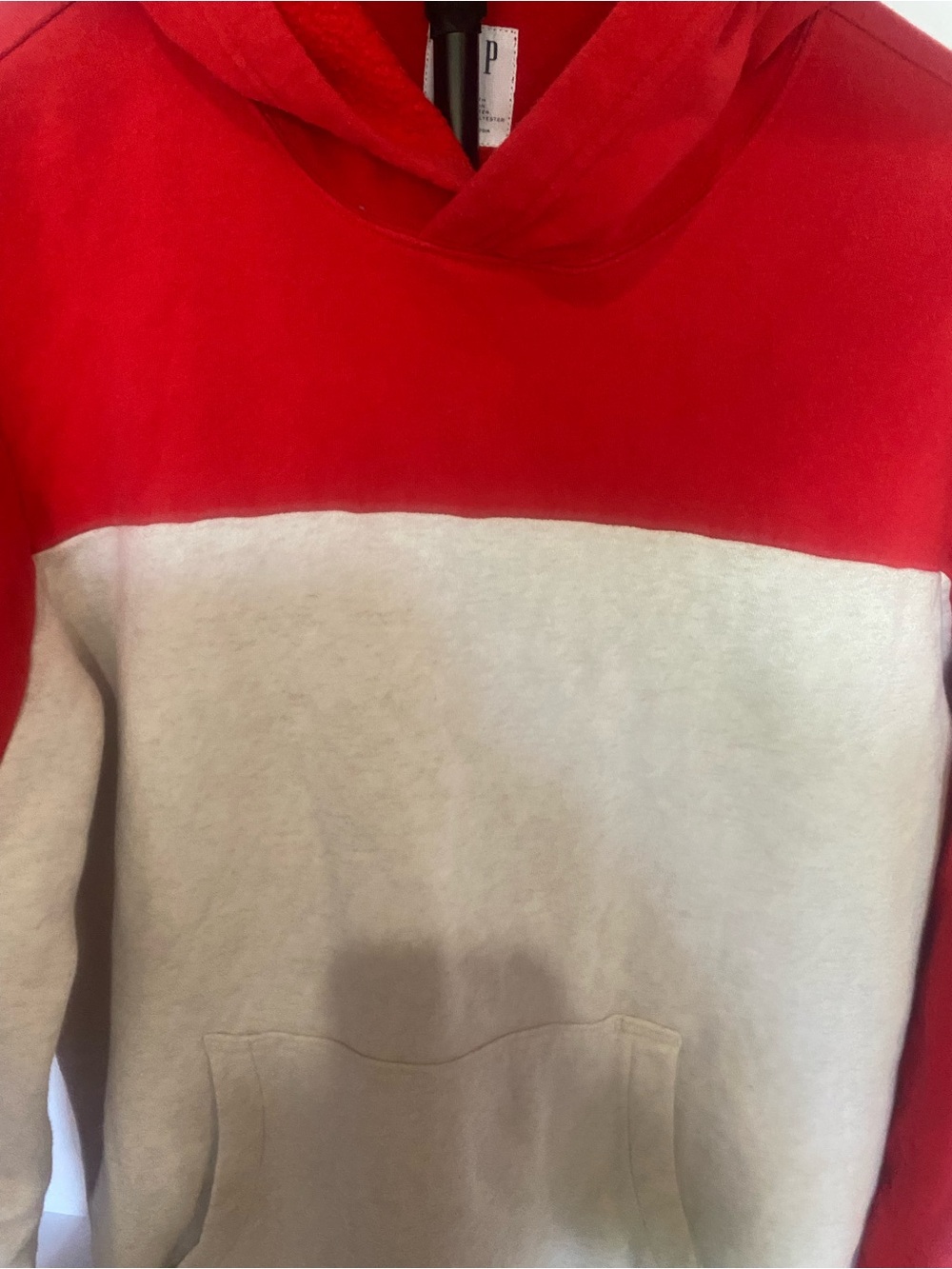GAP Red and Cream Colorblock Crewneck Hoodie